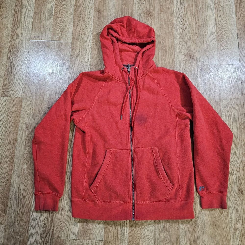 Russell Athletic Full Zip Hoodie Men Medium Red Premium Fleece Sweatshirt Jacket